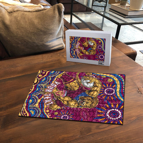 Personalized Brisbane Lions AFL Mascot Puzzle Aboriginal Dot Art - Dreamtime Football Mascot