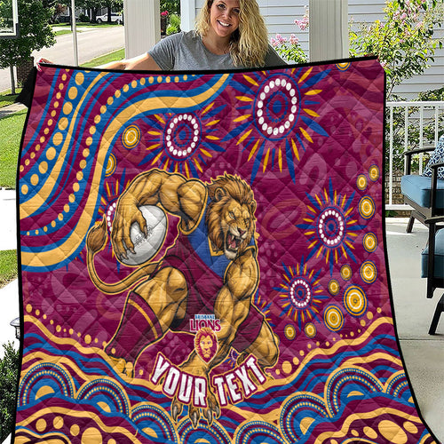 Personalized Brisbane Lions AFL Mascot Quilt Aboriginal Dot Art - Dreamtime Football Mascot