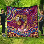 Personalized Brisbane Lions AFL Mascot Quilt Aboriginal Dot Art - Dreamtime Football Mascot