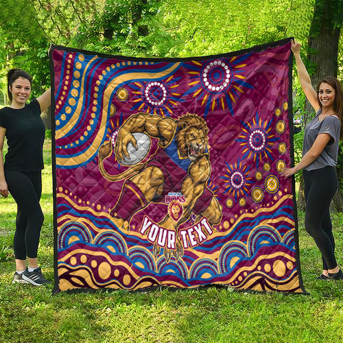 Personalized Brisbane Lions AFL Mascot Quilt Aboriginal Dot Art - Dreamtime Football Mascot