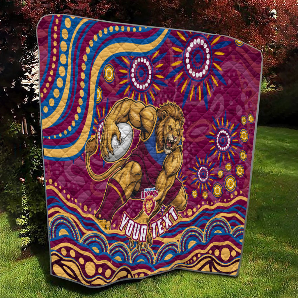 Personalized Brisbane Lions AFL Mascot Quilt Aboriginal Dot Art - Dreamtime Football Mascot