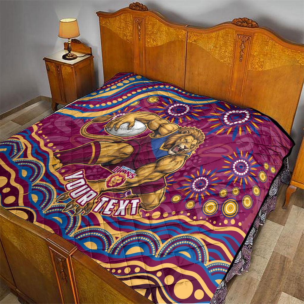 Personalized Brisbane Lions AFL Mascot Quilt Aboriginal Dot Art - Dreamtime Football Mascot