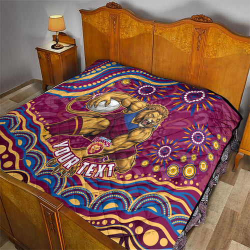 Personalized Brisbane Lions AFL Mascot Quilt Aboriginal Dot Art - Dreamtime Football Mascot