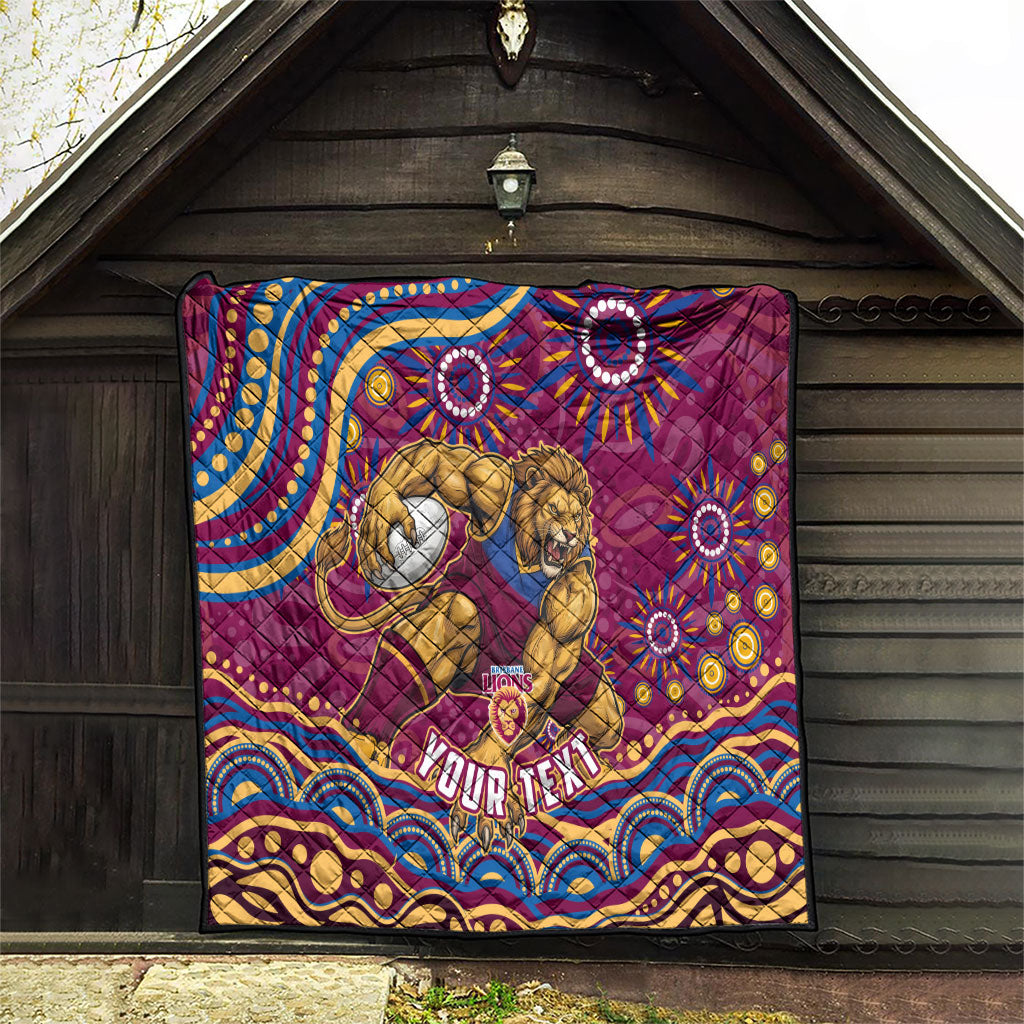 Personalized Brisbane Lions AFL Mascot Quilt Aboriginal Dot Art - Dreamtime Football Mascot