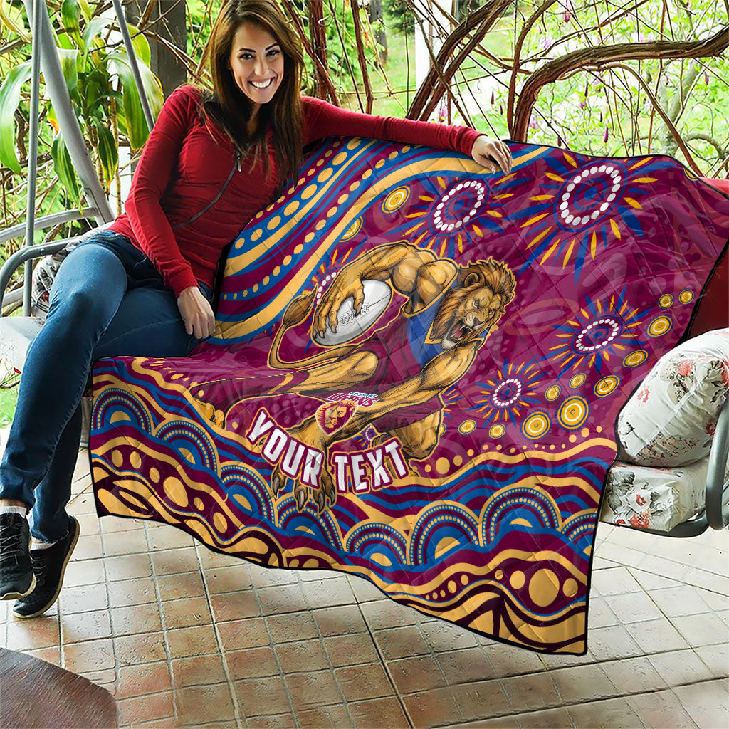 Personalized Brisbane Lions AFL Mascot Quilt Aboriginal Dot Art - Dreamtime Football Mascot