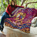 Personalized Brisbane Lions AFL Mascot Quilt Aboriginal Dot Art - Dreamtime Football Mascot