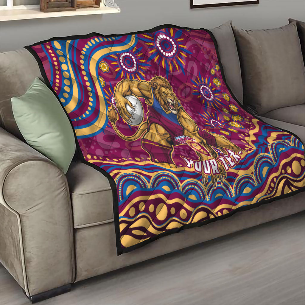 Personalized Brisbane Lions AFL Mascot Quilt Aboriginal Dot Art - Dreamtime Football Mascot