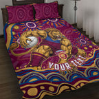 Personalized Brisbane Lions AFL Mascot Quilt Bed Set Aboriginal Dot Art - Dreamtime Football Mascot