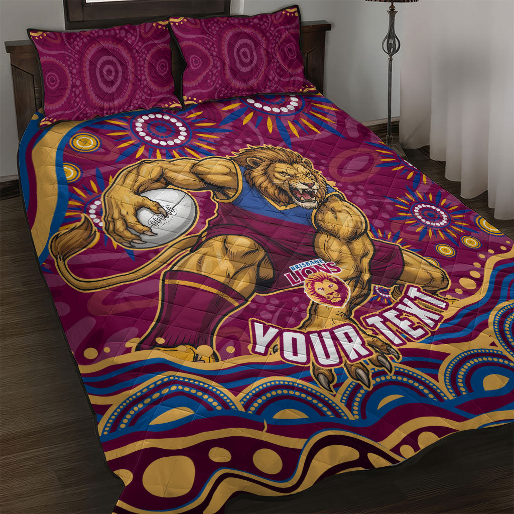 Personalized Brisbane Lions AFL Mascot Quilt Bed Set Aboriginal Dot Art - Dreamtime Football Mascot