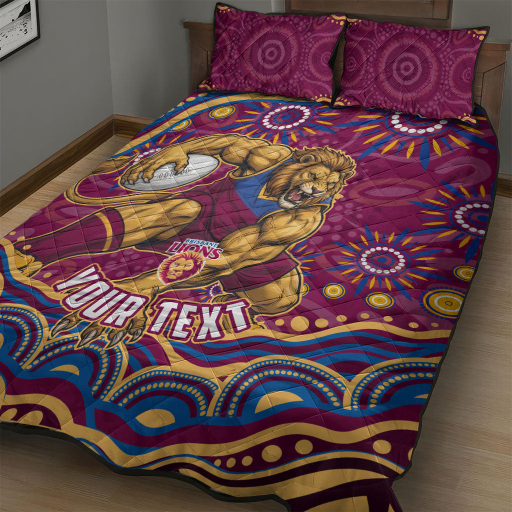 Personalized Brisbane Lions AFL Mascot Quilt Bed Set Aboriginal Dot Art - Dreamtime Football Mascot
