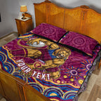 Personalized Brisbane Lions AFL Mascot Quilt Bed Set Aboriginal Dot Art - Dreamtime Football Mascot