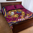 Personalized Brisbane Lions AFL Mascot Quilt Bed Set Aboriginal Dot Art - Dreamtime Football Mascot