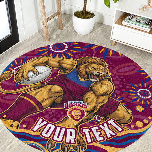 Personalized Brisbane Lions AFL Mascot Round Carpet Aboriginal Dot Art - Dreamtime Football Mascot