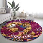 Personalized Brisbane Lions AFL Mascot Round Carpet Aboriginal Dot Art - Dreamtime Football Mascot