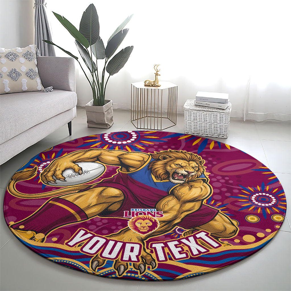 Personalized Brisbane Lions AFL Mascot Round Carpet Aboriginal Dot Art - Dreamtime Football Mascot