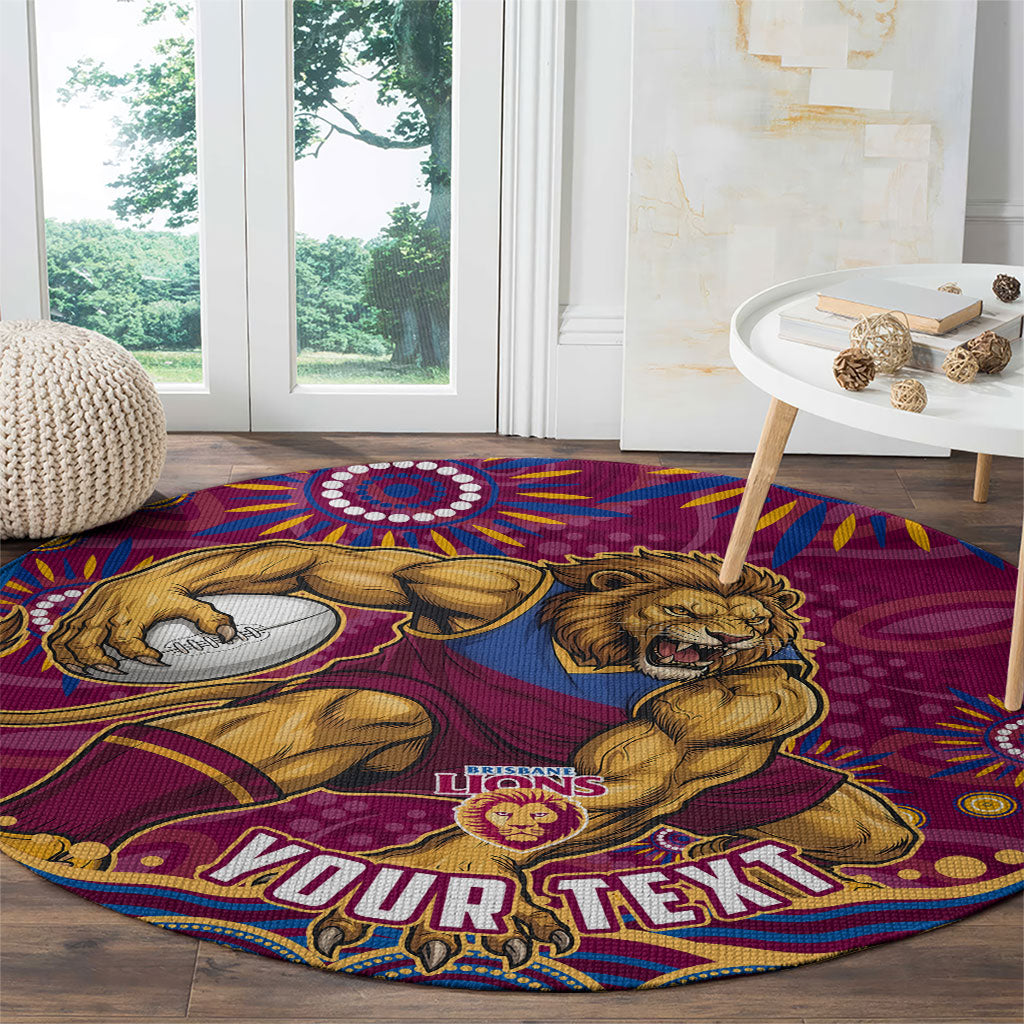 Personalized Brisbane Lions AFL Mascot Round Carpet Aboriginal Dot Art - Dreamtime Football Mascot