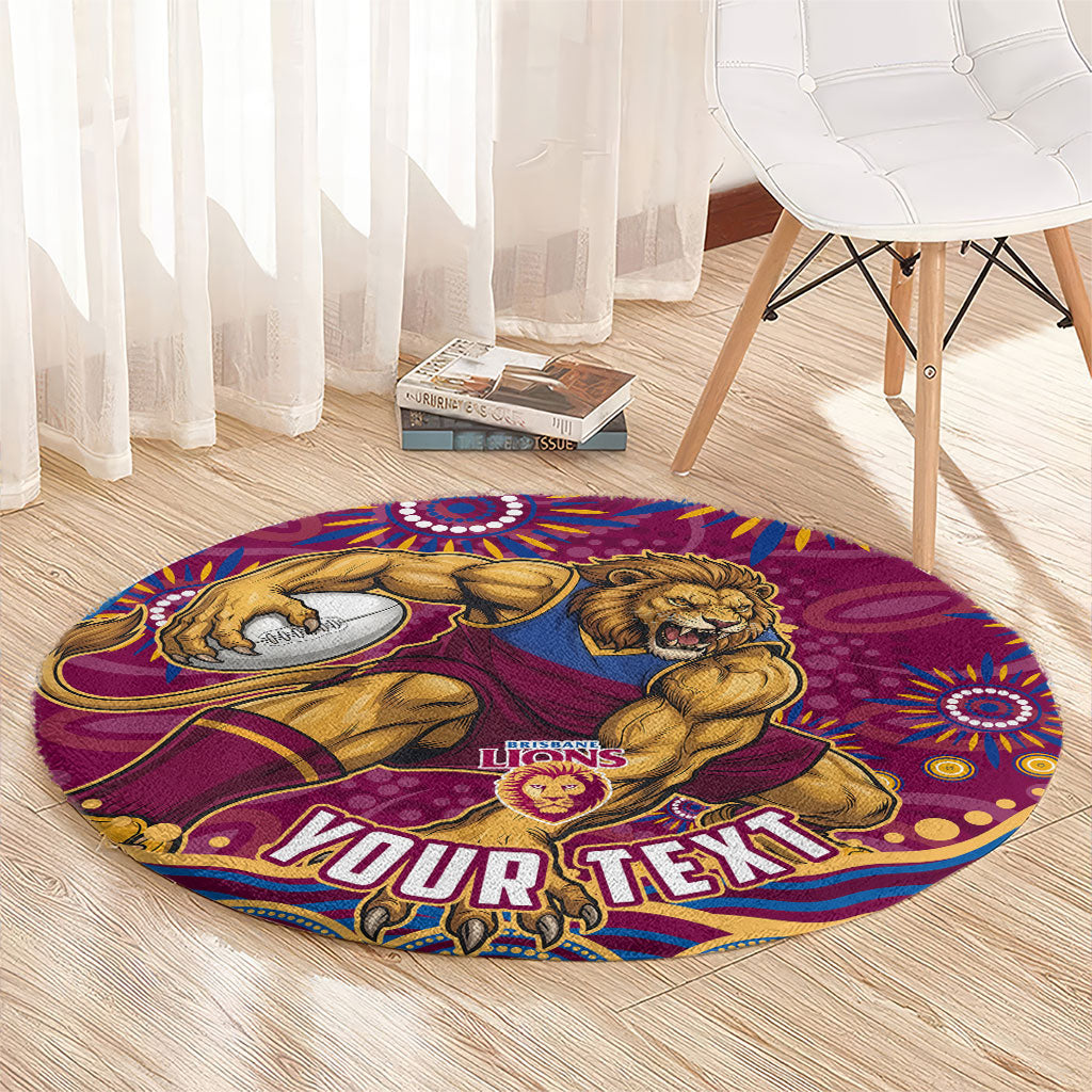 Personalized Brisbane Lions AFL Mascot Round Carpet Aboriginal Dot Art - Dreamtime Football Mascot