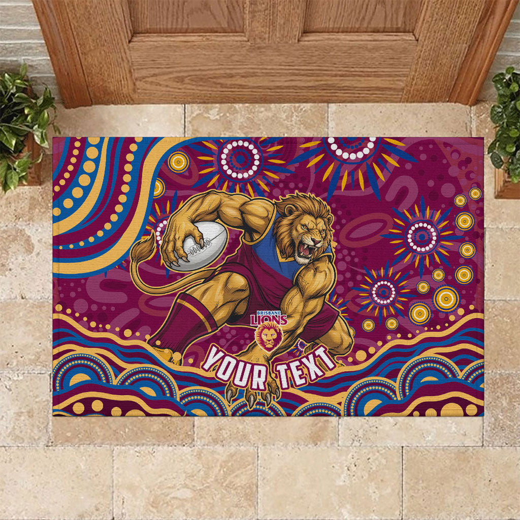 Personalized Brisbane Lions AFL Mascot Rubber Doormat Aboriginal Dot Art - Dreamtime Football Mascot