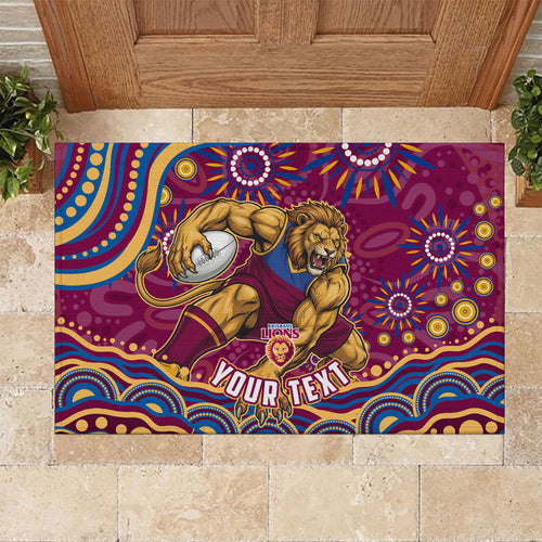 Personalized Brisbane Lions AFL Mascot Rubber Doormat Aboriginal Dot Art - Dreamtime Football Mascot