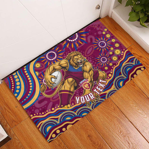 Personalized Brisbane Lions AFL Mascot Rubber Doormat Aboriginal Dot Art - Dreamtime Football Mascot