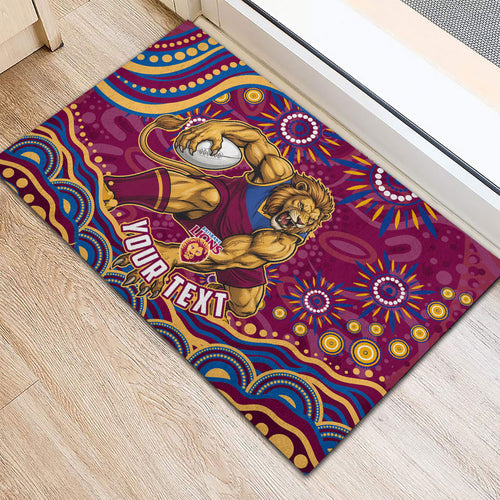Personalized Brisbane Lions AFL Mascot Rubber Doormat Aboriginal Dot Art - Dreamtime Football Mascot