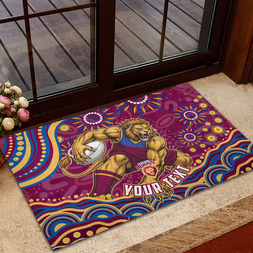 Personalized Brisbane Lions AFL Mascot Rubber Doormat Aboriginal Dot Art - Dreamtime Football Mascot