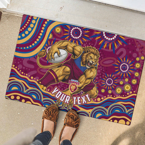 Personalized Brisbane Lions AFL Mascot Rubber Doormat Aboriginal Dot Art - Dreamtime Football Mascot