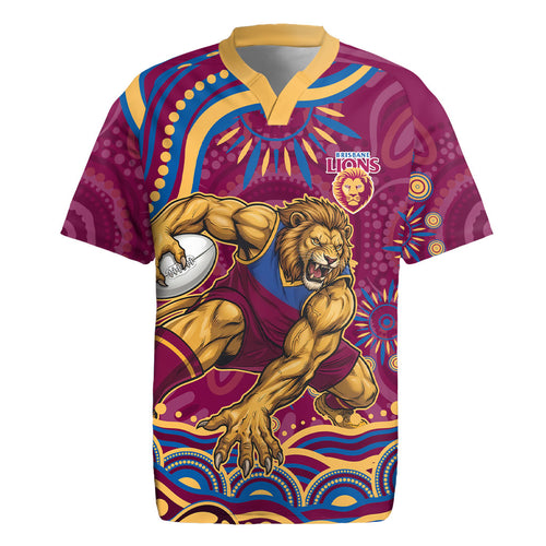 Personalized Brisbane Lions AFL Mascot Rugby Jersey Aboriginal Dot Art - Dreamtime Football Mascot