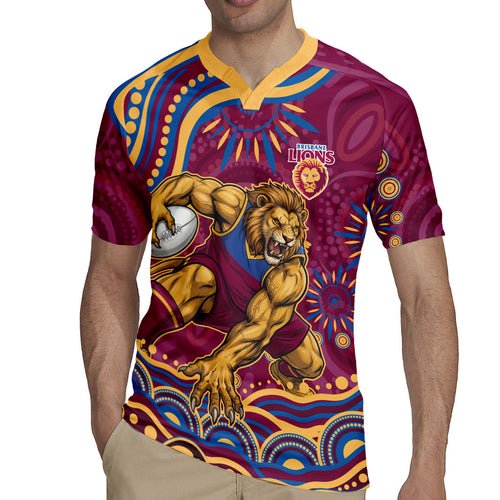 Personalized Brisbane Lions AFL Mascot Rugby Jersey Aboriginal Dot Art - Dreamtime Football Mascot