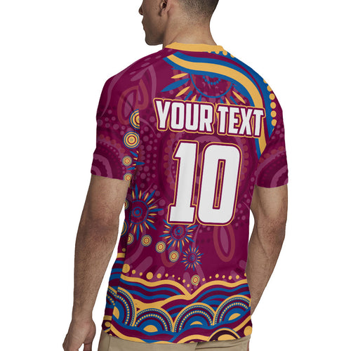 Personalized Brisbane Lions AFL Mascot Rugby Jersey Aboriginal Dot Art - Dreamtime Football Mascot