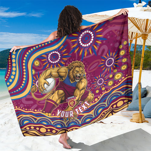 Personalized Brisbane Lions AFL Mascot Sarong Aboriginal Dot Art - Dreamtime Football Mascot