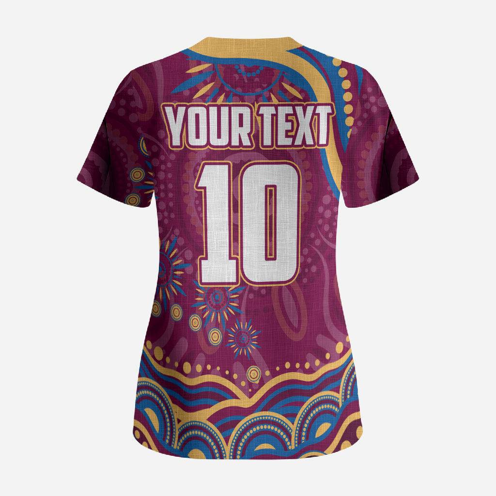 Personalized Brisbane Lions AFL Mascot Scrub Top Aboriginal Dot Art - Dreamtime Football Mascot