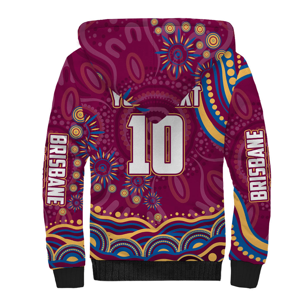 Personalized Brisbane Lions AFL Mascot Sherpa Hoodie Aboriginal Dot Art - Dreamtime Football Mascot