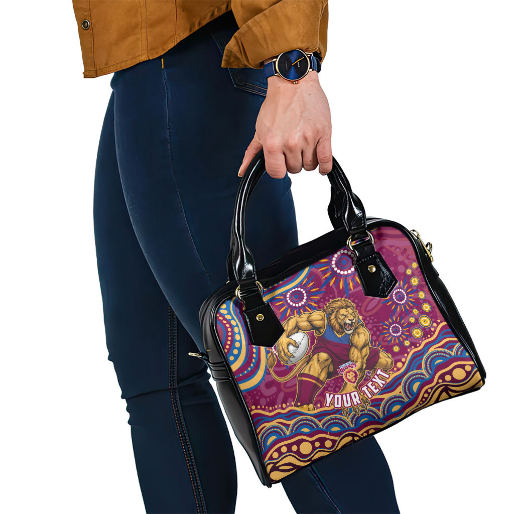 Personalized Brisbane Lions AFL Mascot Shoulder Handbag Aboriginal Dot Art - Dreamtime Football Mascot