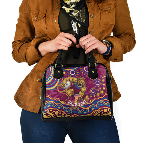 Personalized Brisbane Lions AFL Mascot Shoulder Handbag Aboriginal Dot Art - Dreamtime Football Mascot
