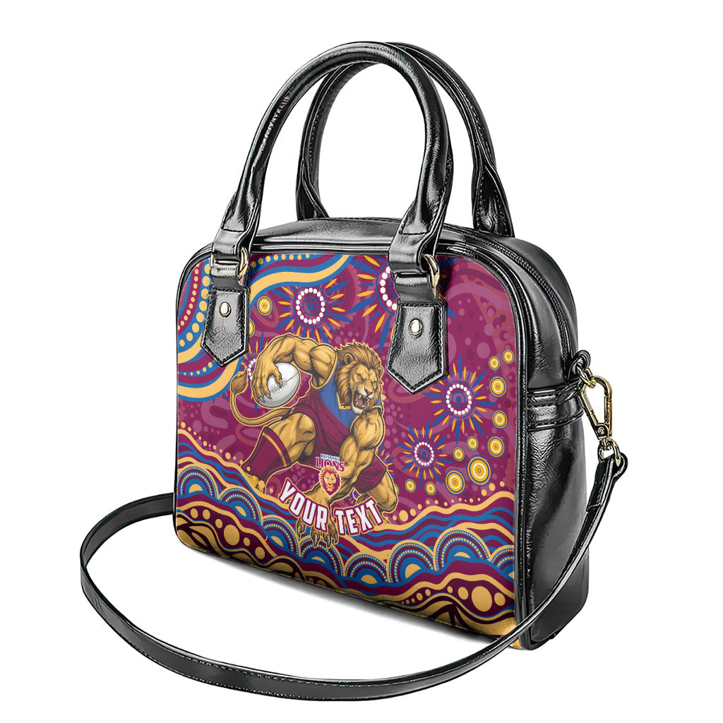 Personalized Brisbane Lions AFL Mascot Shoulder Handbag Aboriginal Dot Art - Dreamtime Football Mascot