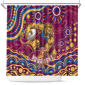 Personalized Brisbane Lions AFL Mascot Shower Curtain Aboriginal Dot Art - Dreamtime Football Mascot
