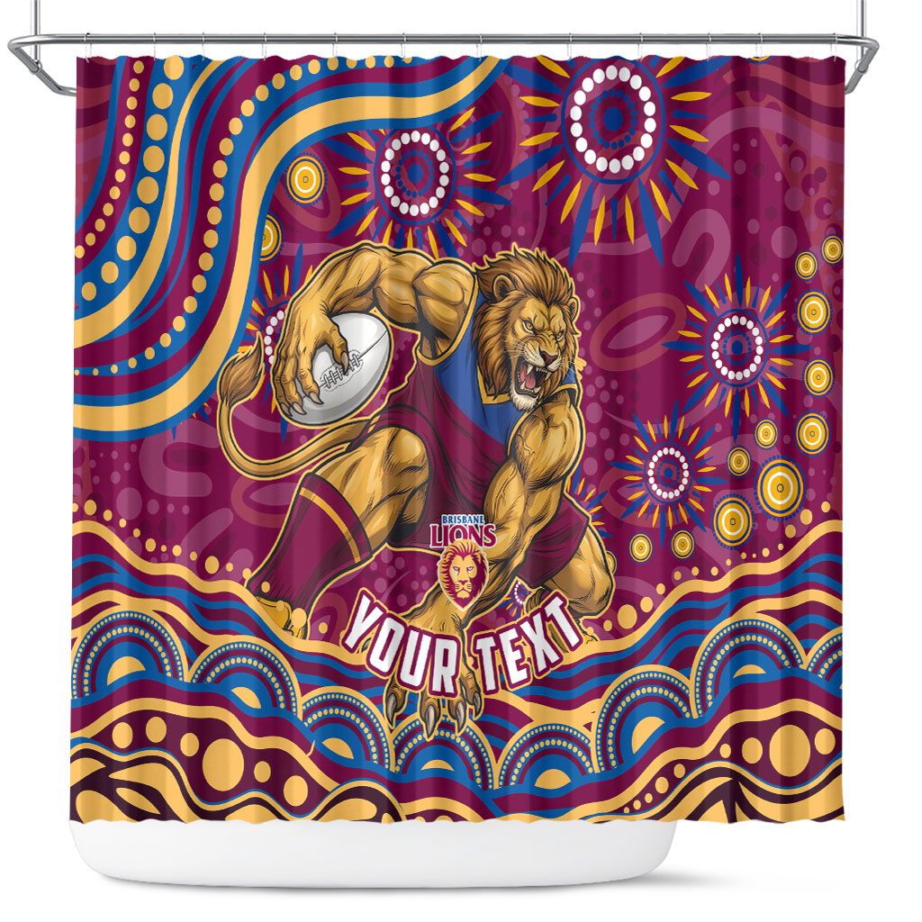 Personalized Brisbane Lions AFL Mascot Shower Curtain Aboriginal Dot Art - Dreamtime Football Mascot