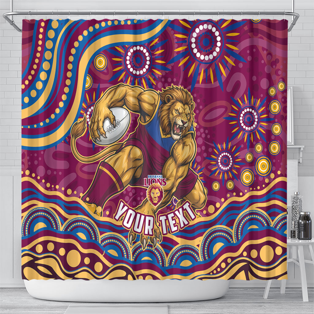 Personalized Brisbane Lions AFL Mascot Shower Curtain Aboriginal Dot Art - Dreamtime Football Mascot
