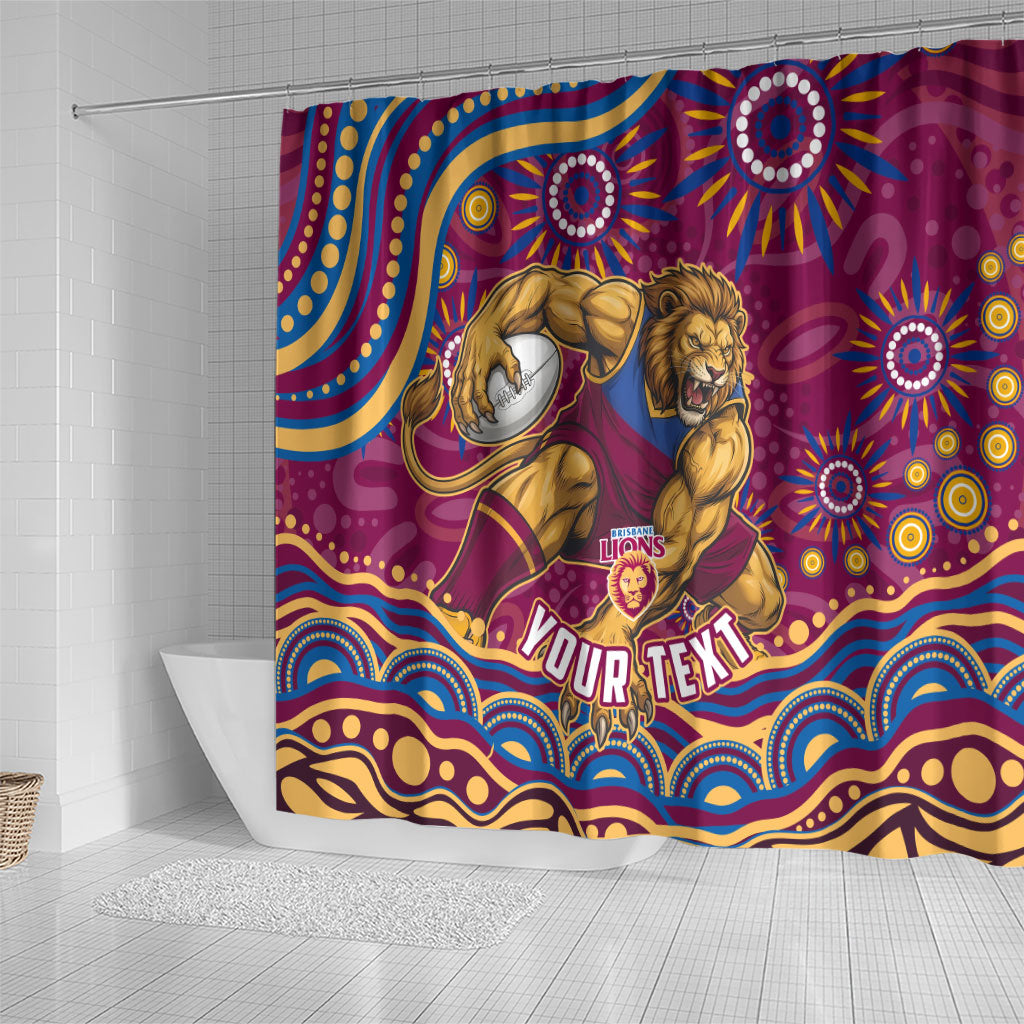Personalized Brisbane Lions AFL Mascot Shower Curtain Aboriginal Dot Art - Dreamtime Football Mascot