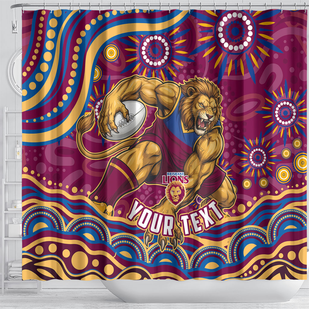 Personalized Brisbane Lions AFL Mascot Shower Curtain Aboriginal Dot Art - Dreamtime Football Mascot