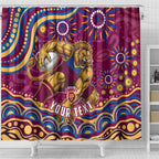 Personalized Brisbane Lions AFL Mascot Shower Curtain Aboriginal Dot Art - Dreamtime Football Mascot