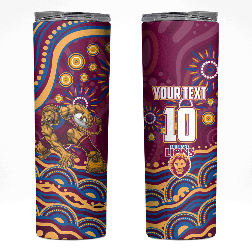 Personalized Brisbane Lions AFL Mascot Skinny Tumbler Aboriginal Dot Art - Dreamtime Football Mascot