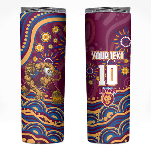 Personalized Brisbane Lions AFL Mascot Skinny Tumbler Aboriginal Dot Art - Dreamtime Football Mascot
