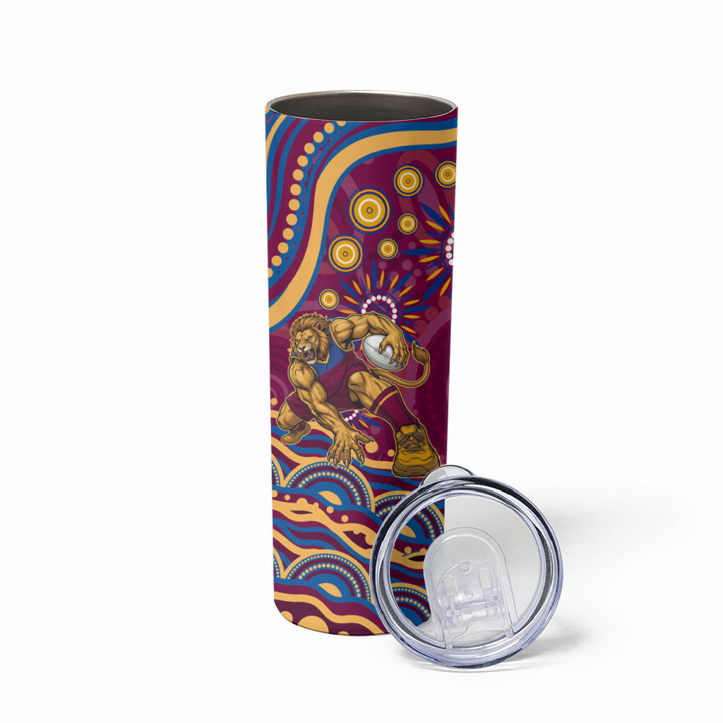Personalized Brisbane Lions AFL Mascot Skinny Tumbler Aboriginal Dot Art - Dreamtime Football Mascot
