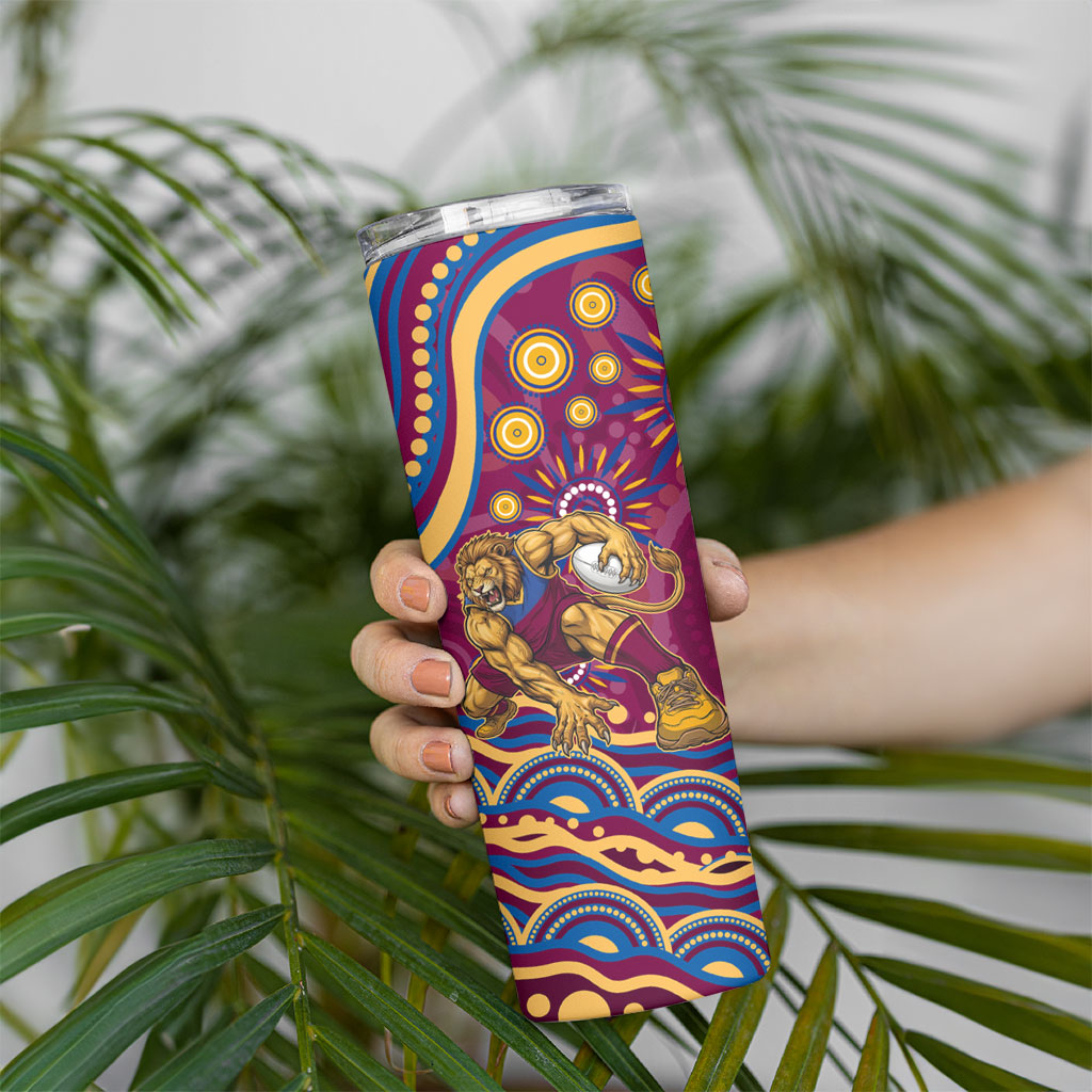 Personalized Brisbane Lions AFL Mascot Skinny Tumbler Aboriginal Dot Art - Dreamtime Football Mascot