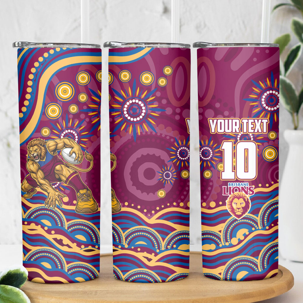 Personalized Brisbane Lions AFL Mascot Skinny Tumbler Aboriginal Dot Art - Dreamtime Football Mascot
