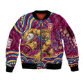 Personalized Brisbane Lions AFL Mascot Sleeve Zip Bomber Jacket Aboriginal Dot Art - Dreamtime Football Mascot