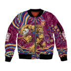 Personalized Brisbane Lions AFL Mascot Sleeve Zip Bomber Jacket Aboriginal Dot Art - Dreamtime Football Mascot