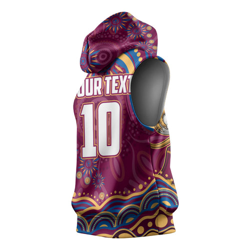 Personalized Brisbane Lions AFL Mascot Sleeveless Hoodie Aboriginal Dot Art - Dreamtime Football Mascot
